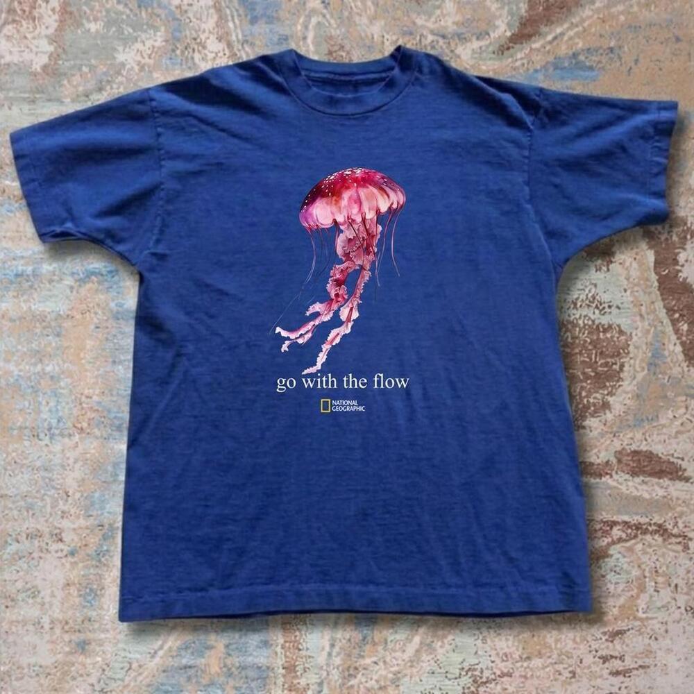 National Geographic Blue T-Shirt With Jellyfish Graphic